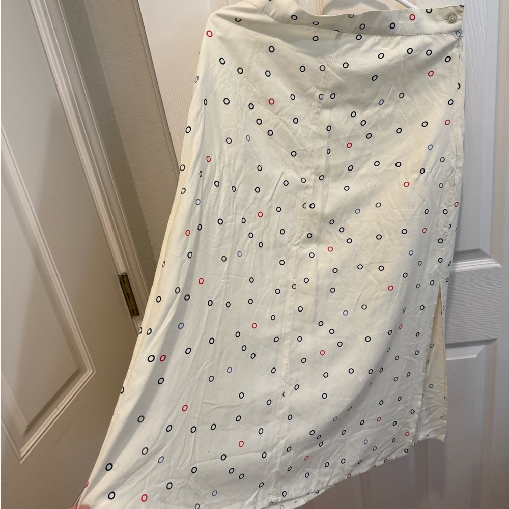 Ali Golden Chic Cream Midi Skirt with Multicolor Dots